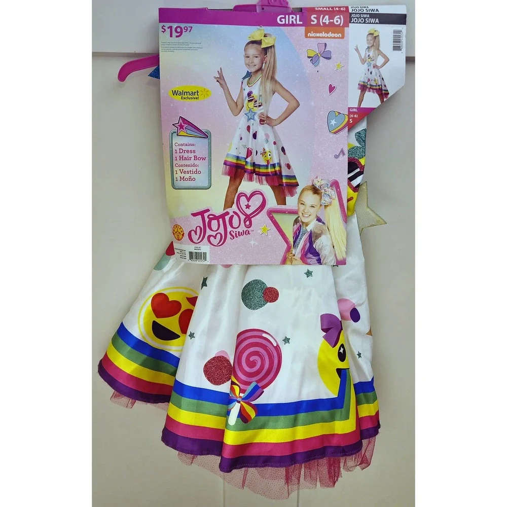 JoJo Siwa Costume Girls S 4–6 Dress & Bow Halloween Pretend Play Nickelodeon NEW